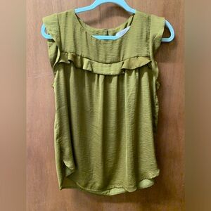 Sleeveless Green Ruffle Detail Blouse